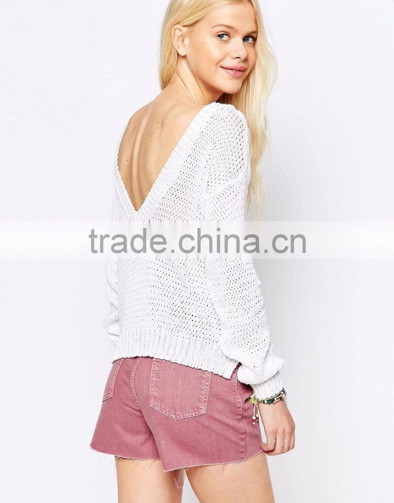 MGOO Chunky Sweater With V Back Design Spring-Summer Fashion Cashmere Sweaters Loose Cozy Oversized Sweater Open