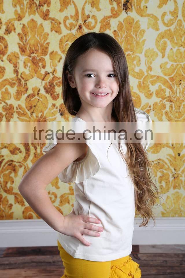 Hot sale children wear 100% cotton ruffle tshirt match ruffle shorts wholesale children clothing