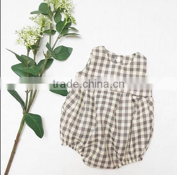 Wholesale Seersucker Baby Clothes Baby Rompers Infant Grey Sleeveless Girls Bodysuit