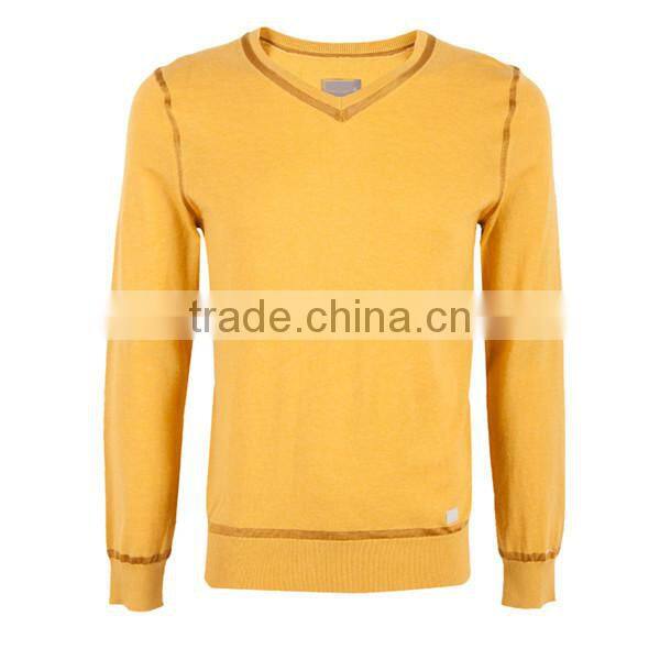 2014 Men's ribbed knitted color-block V neck pullover sweater
