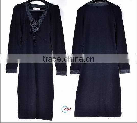 branded design leather V neck ladies' evening black dress