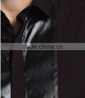 Hot fashion men's casual suede black solid color shirt