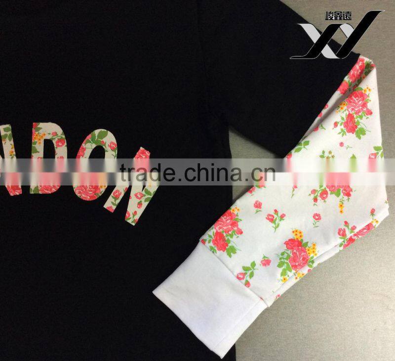 2014 NEW black women crew neck custom sweatshirts with splice sleeve