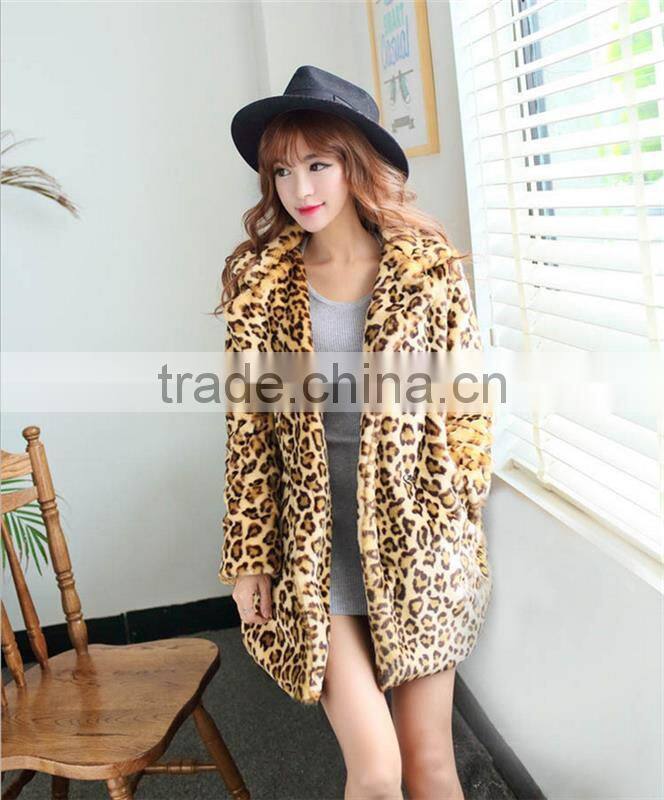 Hot-selling New winter faux fur coat Thick warm leopard mink trench coats Sexy luxury female overcoat long Plus size