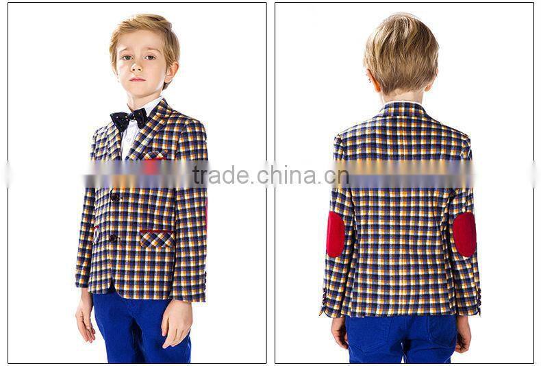 ELPA kids jacket 2015 style casual blazer plaid boys blazer with Elbow Patches