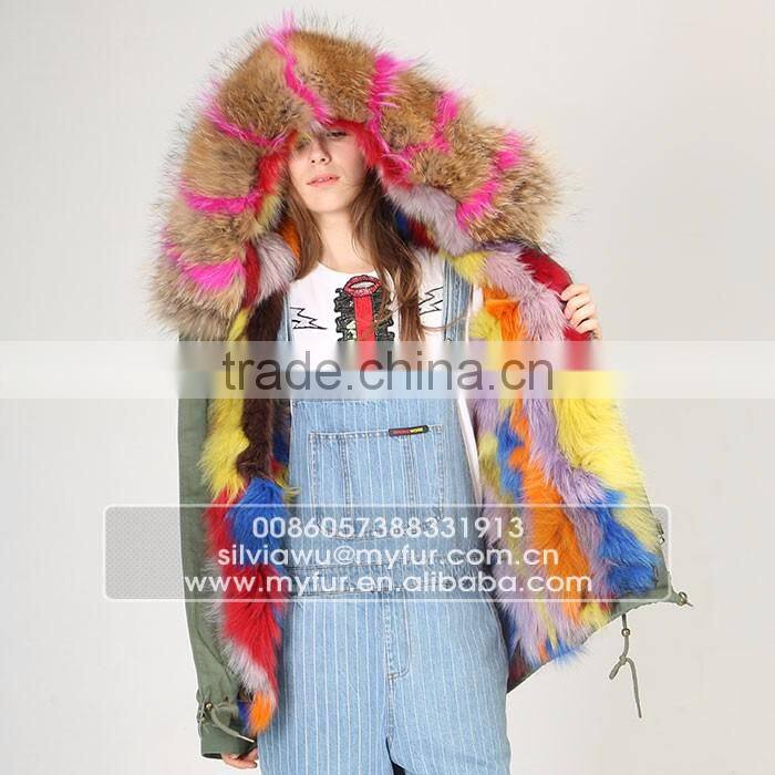 Myfur Pink Shell Fashion Lady Parka Jacket with Real Fur Lining Fox Body Fur Hood