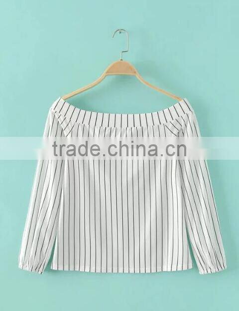 Runwaylover EY2357B New Style 2017 Ladies Fashion Off-Shoulder Stripe Blouse
