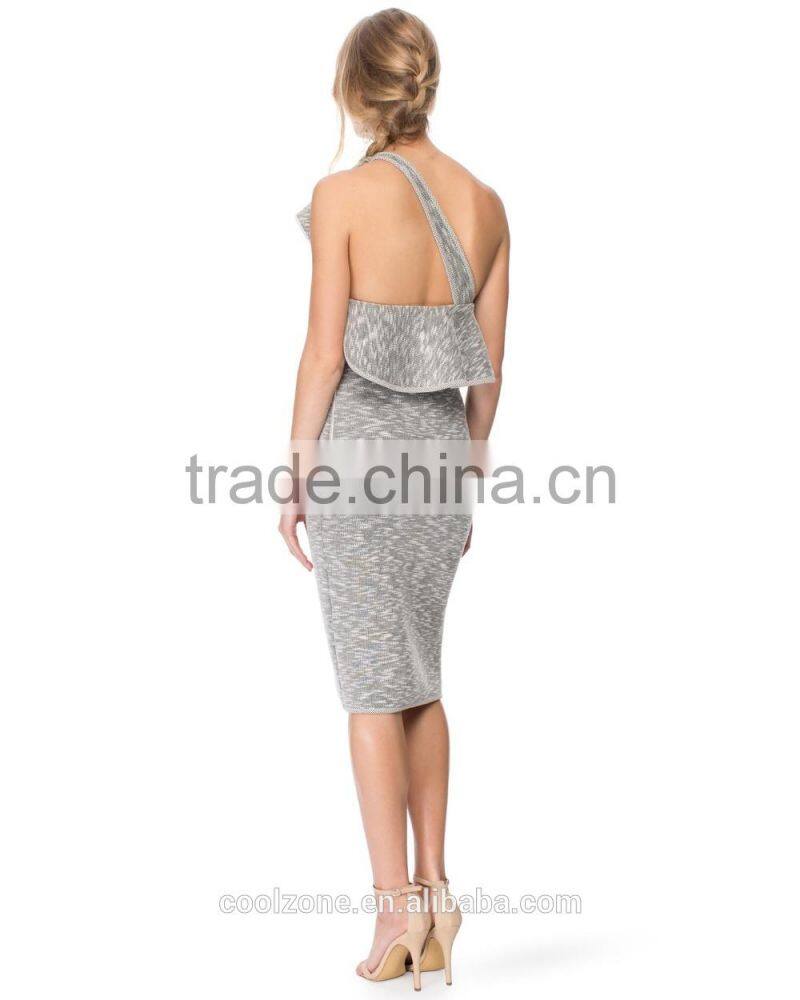 Latest one-shoulder design ruffled new fashion ladies dress 2015