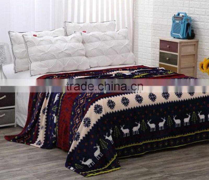 2017 christmas pattern printed plush covering fleece throw