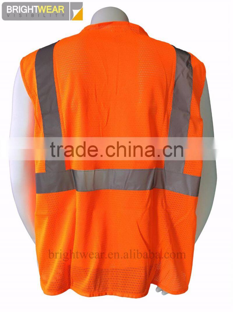 ANSI 107-2015 polyester orange mesh fluorescent vest