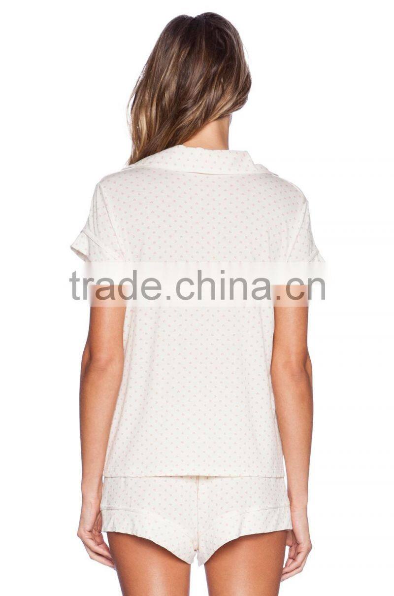 Wholesale plain cotton pajamas with sexy short nighty