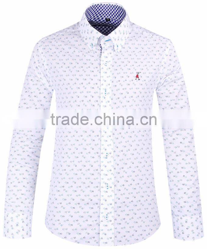 2017 new trend print men long sleeve button-down collar slim fit shirt with contrast collar and cuff