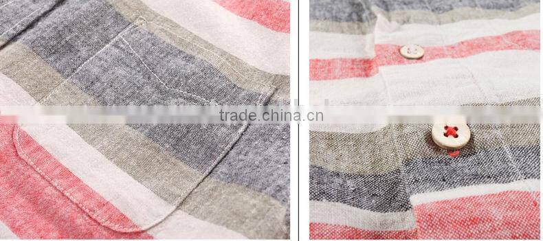 New fashion style woven linen & cotton short sleeve men shirt 2016