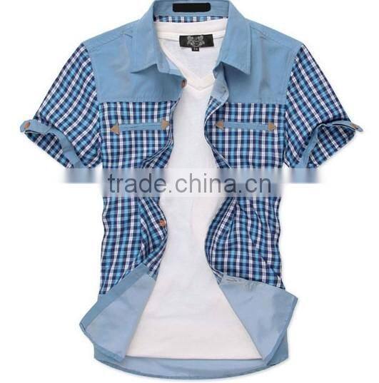2014 new model casual shirt for men plaid short sleeve shirts