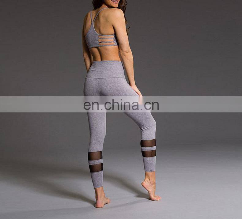 Fashion OEM women's yoga wear mesh insert fitness leggings wholesale sport leggings