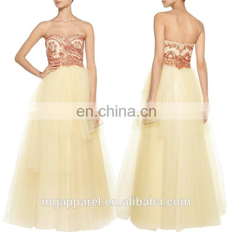 latest gown designs long prom ball tulle evening dress sexy strapless wedding bridal gown