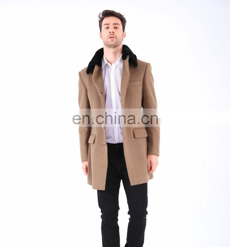 Custom Fashion Clothes England Wool Rich Rabbit Fur Collar Mens Winter Coats Long