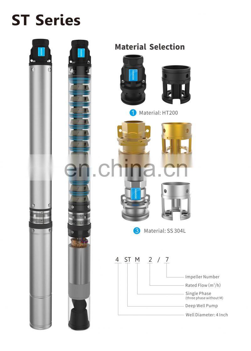 3.5ST 2m3/h 220V high pressure deep well submersible water pump