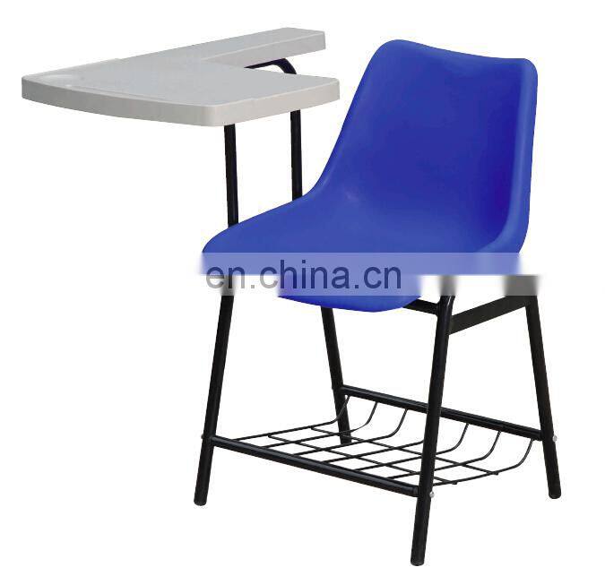 Plastic Chair with writing pad and metal legs made in China