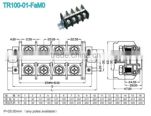 Used AC Drives power cable screw Terminal connectors pitch 25mm Termin Block