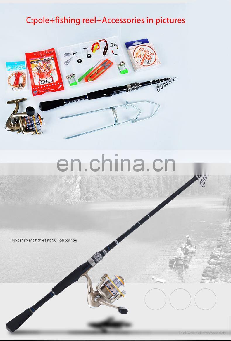 Trolling fishing rod kit Carbon telescopic spinning fishing rod and reel combo set for lure fishing