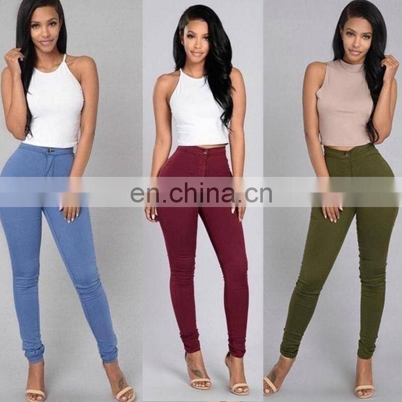 Sexy high waist elastic pencil skinny candy color ladies jeans sport