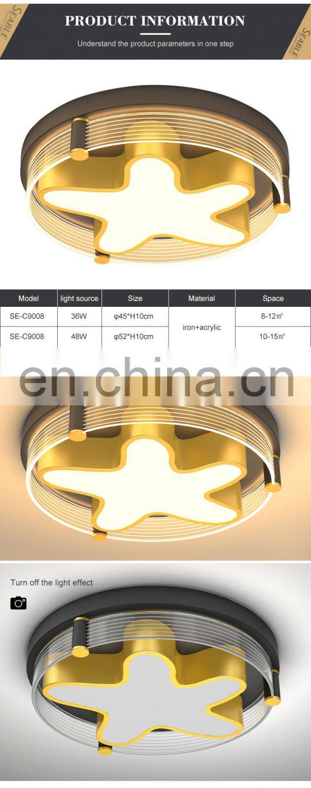 New Product Decoration Indoor 36W 48W Round Star Bedroom Iron Acrylic Modern LED Ceiling Lamp