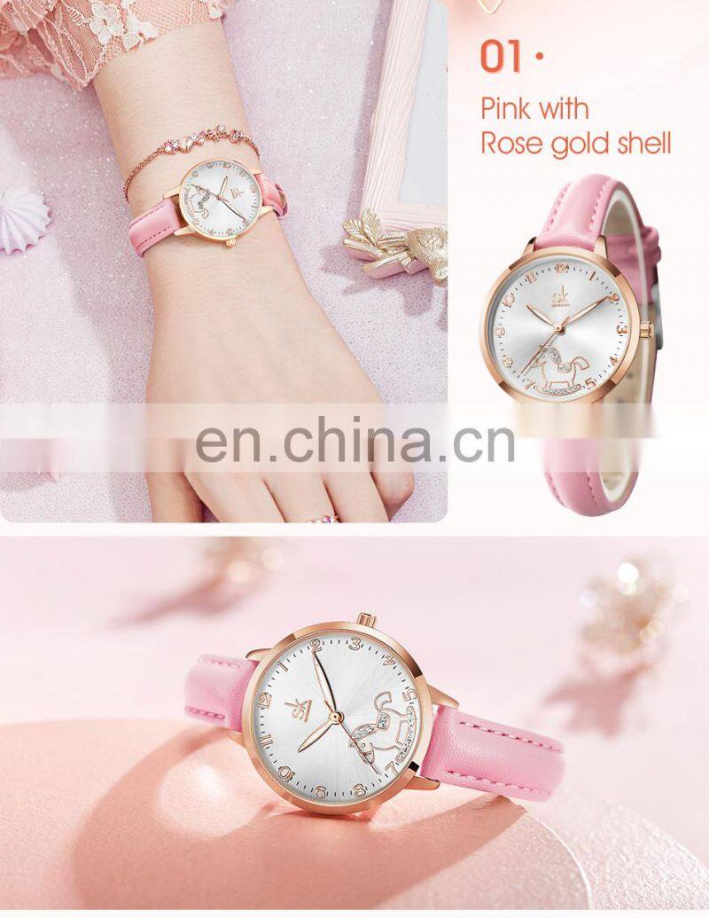 SHENGKE Cute Girls Handwatch K9027 Ultra White Band Watches Night Light Function with Shining Stone Student Wristwatch