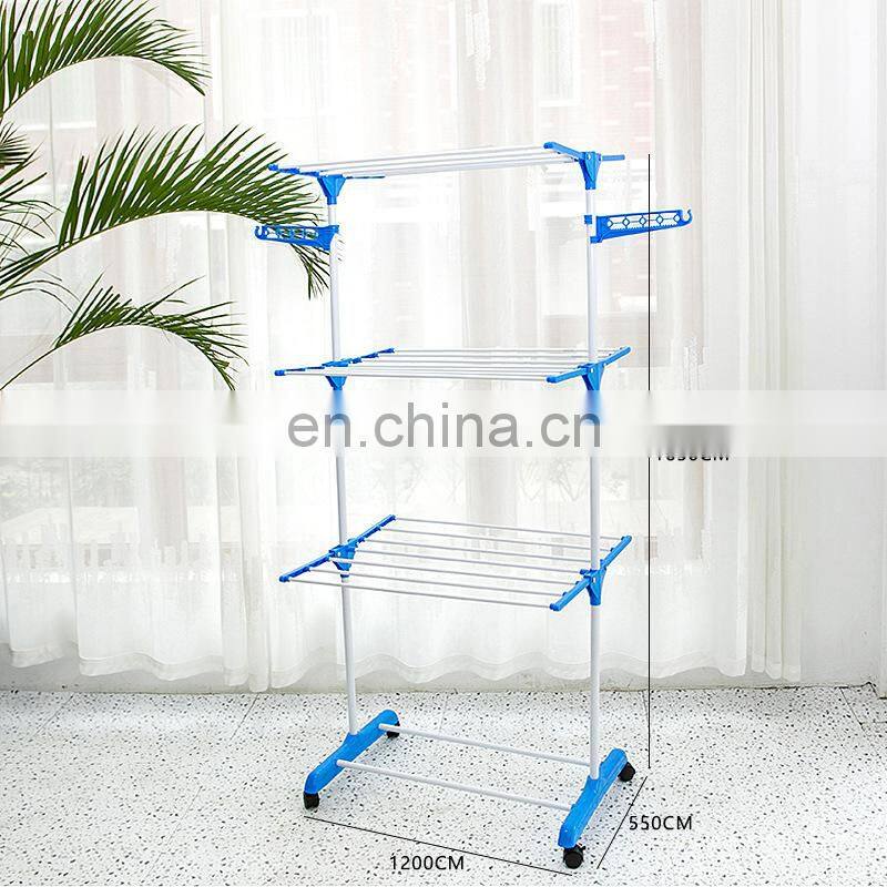 3 Tier Rolling Clothes Drying Rack Adjustable Laundry Rack with Foldable Wings Shape household hangers