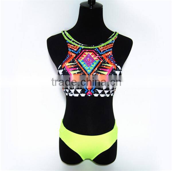 2016 New Sexy High Neck Bandage Swimwear Ladies Push Up Swimsuit Bikini Set