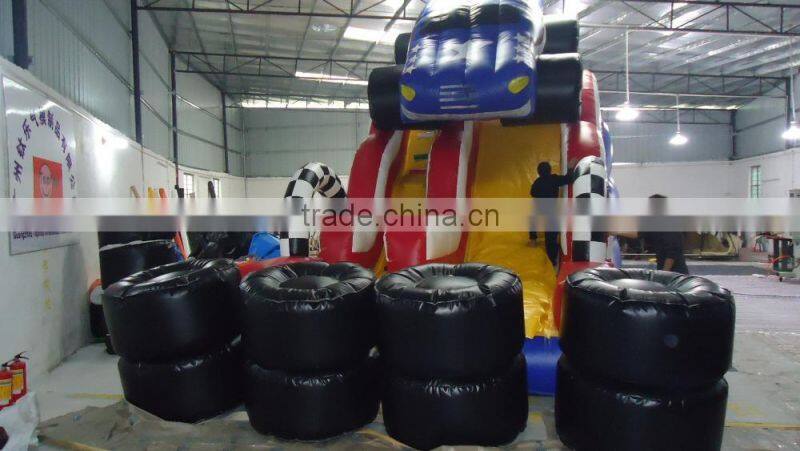 double lane green inflatable pool slide