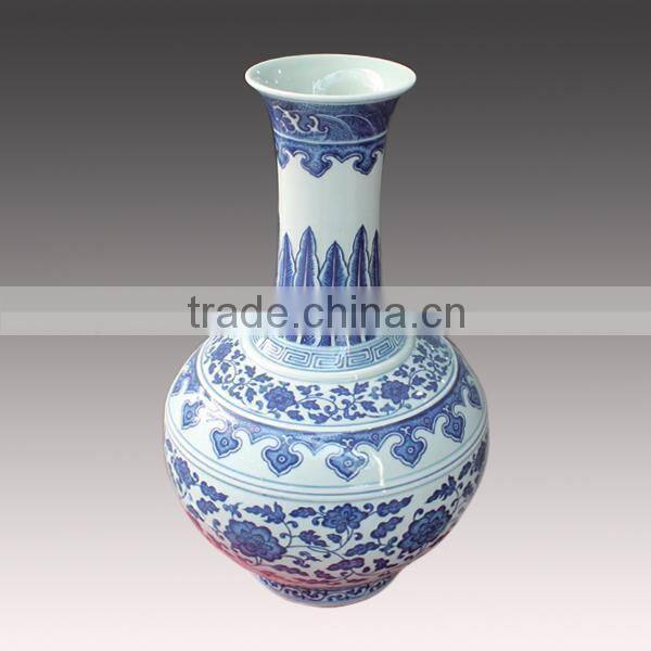 Home decorative ceramic vase with blue and white color