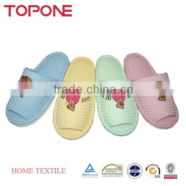 Fashion high quality home useful colorful super soft cotton anti-slip bear waffle lady slipper