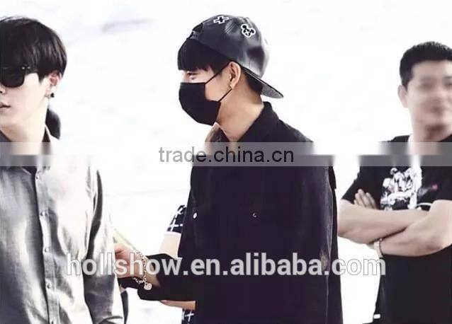 Star Style Cute Hand Embroidery Men Women Hiphop Black Leather Flat Baseball Cap