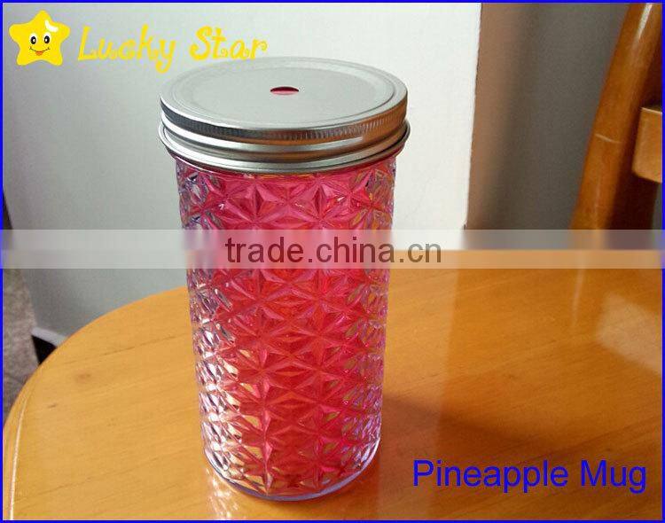 16oz BPA free AS Pineapple tumbler cups with straw metal or plastic lids FDA standard
