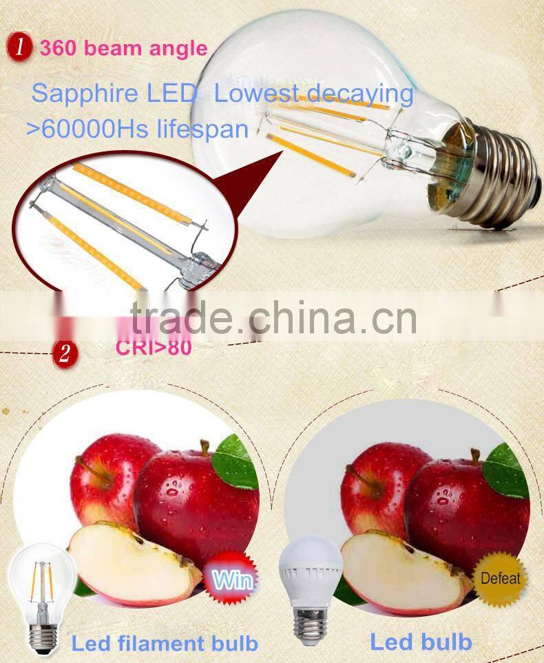 8W E27 LED Filament Bulb AC 220V Warm White LED Glass Bulb 800lm Filament LED Lamp Replace Incandescent Lamp 10pcs/lot