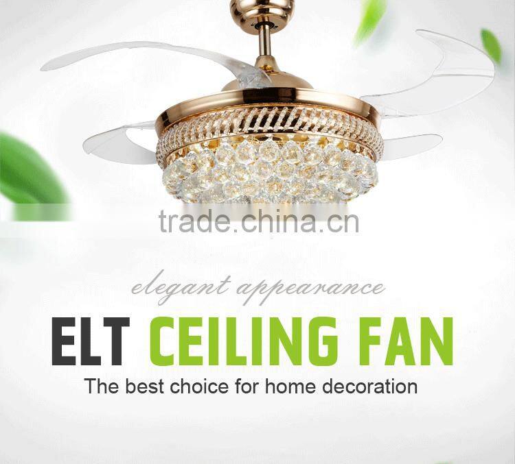 Golden 4 Blades Crystal Remote Ceiling Fans With LED Light