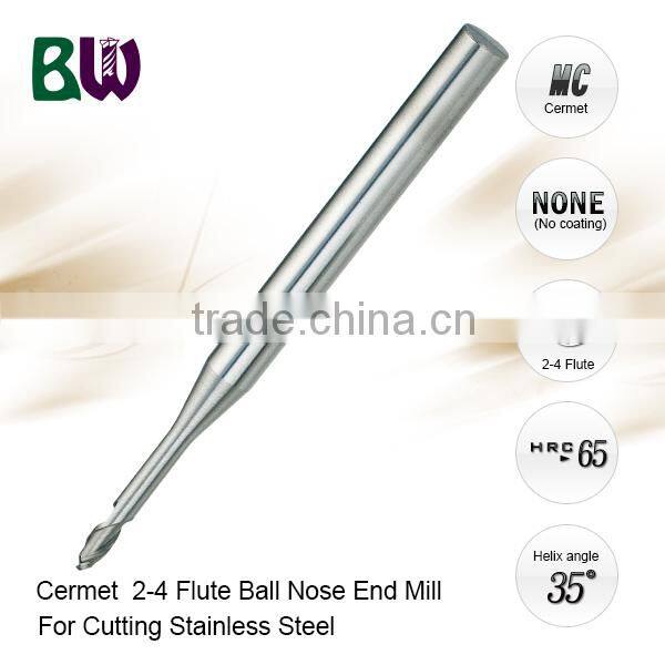 Cermet 2-4 Flute Ball Nose End Mill Cutter For Cutting Stainless Steel
