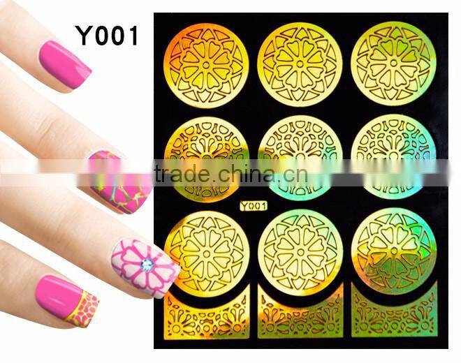 2016 colorful pvc french hollow pvc nail art design nail sticker stencil