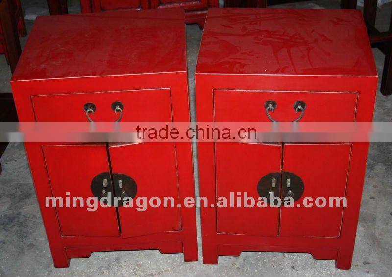 chinese antique furniture colorful black/green/red one drawer two door bedside cabinet