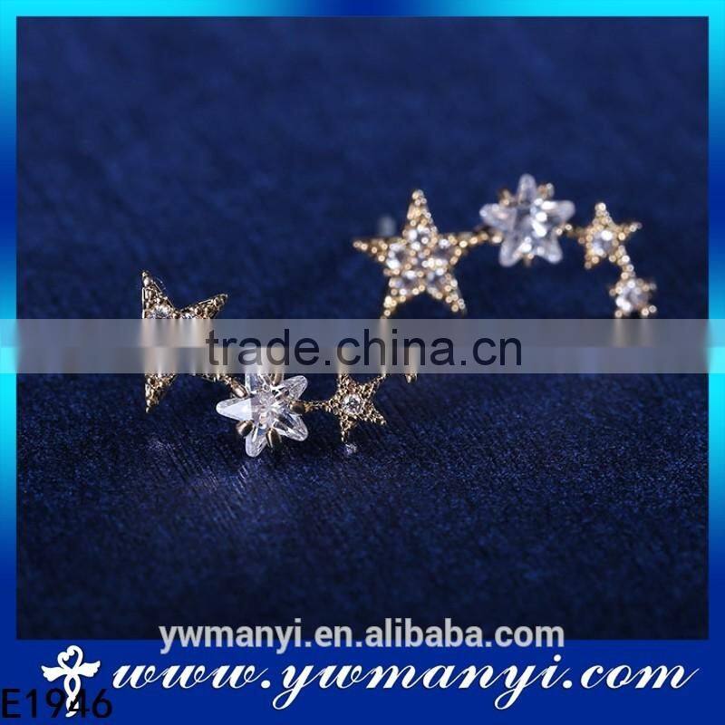 Simple trendy styles gold plate rhinestone star earring woman E1946
