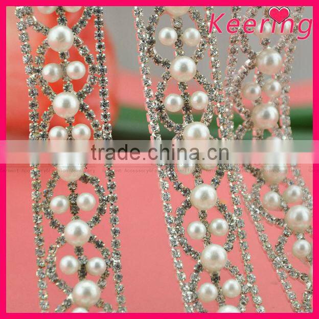 latest design pearl rhinestone chain crystal bead trim bridal wholesale WRC-207