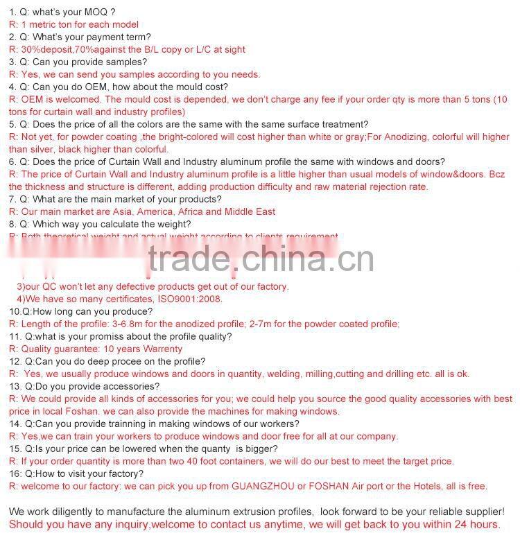 Cheap price durable aluminum extruded profiles for windows