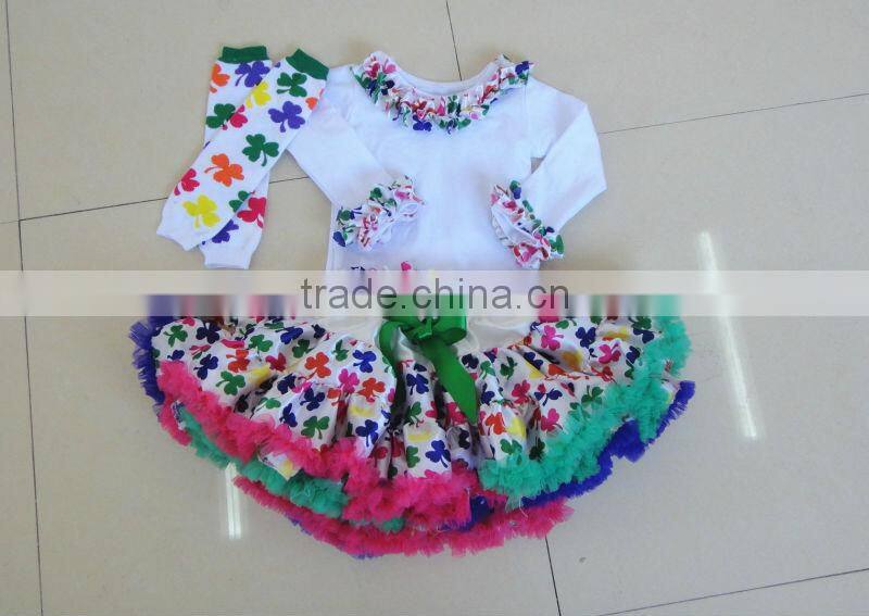 kids clothes four leaf cover print boutique long sleeves top with petti skirt