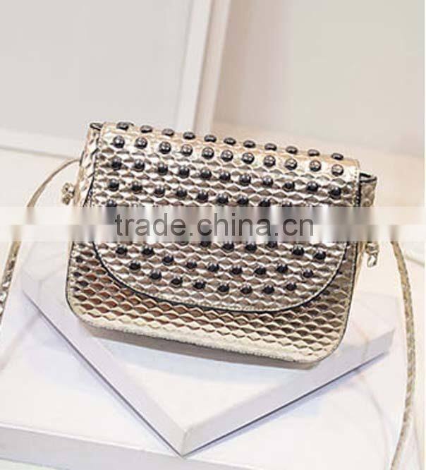 Manual trendy girls long strap pu crossbody bag with shining decoration