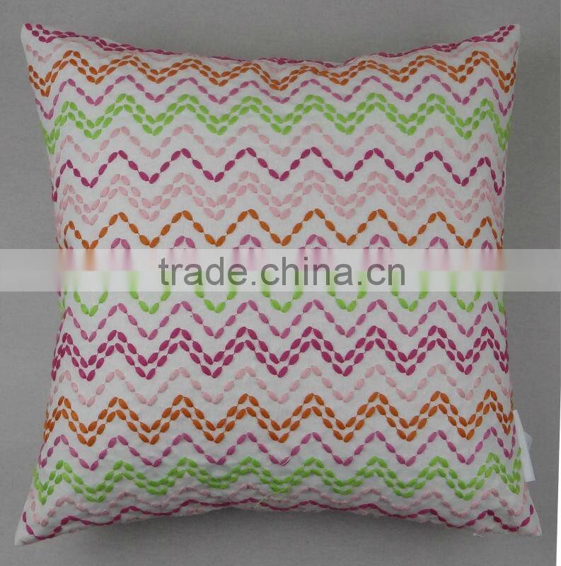 Multi color zig-zag embroidered decorative pillow