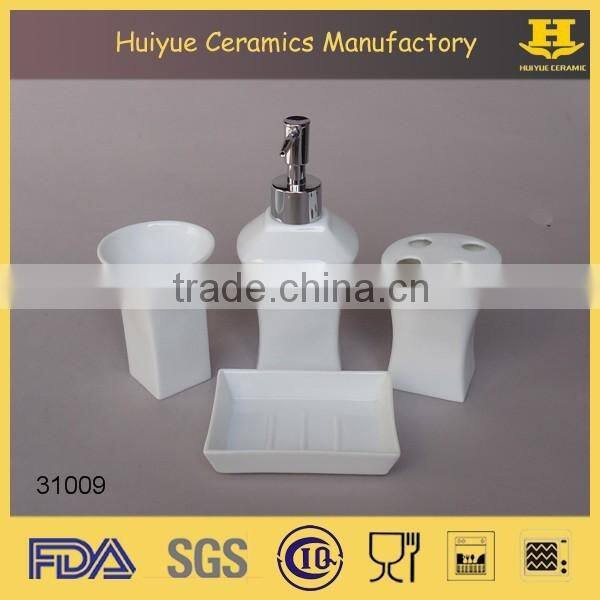 ceramic bathroom set, lotion bottle, soap dish, tumbler, toothbrush holder