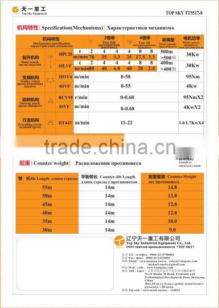 High quality tower crane TT5517-8 (Russian standard)