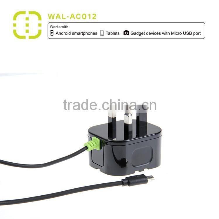 2.1A UK wall charger with Micro cable attached