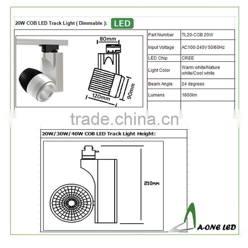 CE/ROHS Approved 20W LED Track Light , 20W COB LED led trailer lights